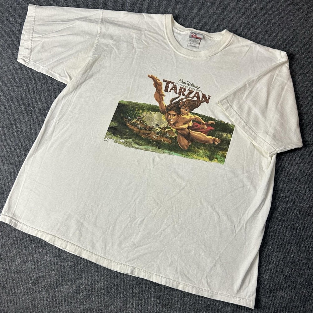 Vintage Disney Store Tarzan Shirt Mens L/XL White Movie Graphic Made USA 90s